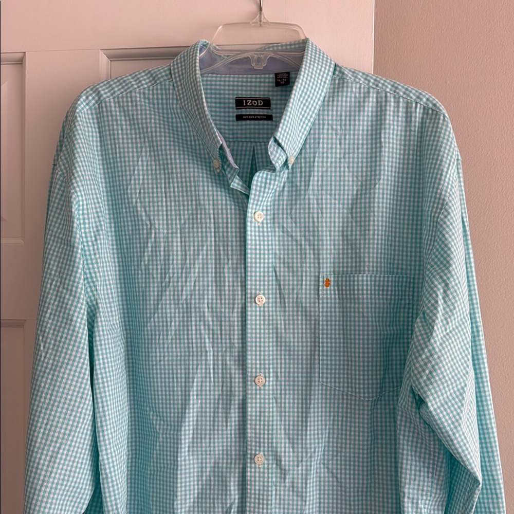 Izod Aqua Blue Long Sleeve Button Down Shirt Relaxed Fit